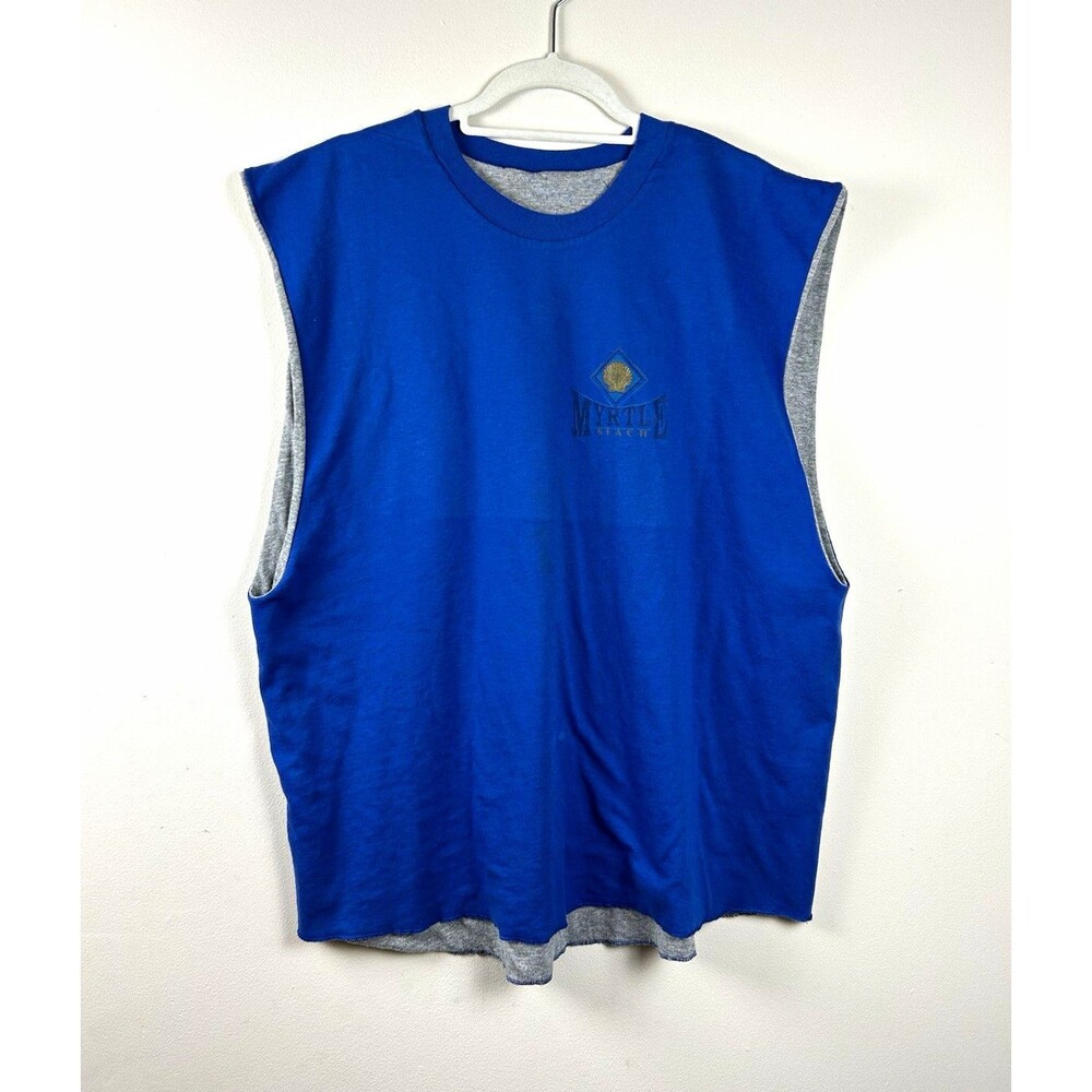 Vintage 80s Myrtle Beach Reversible Blue/Gray Sleeveless XL Crew Neck Heavy